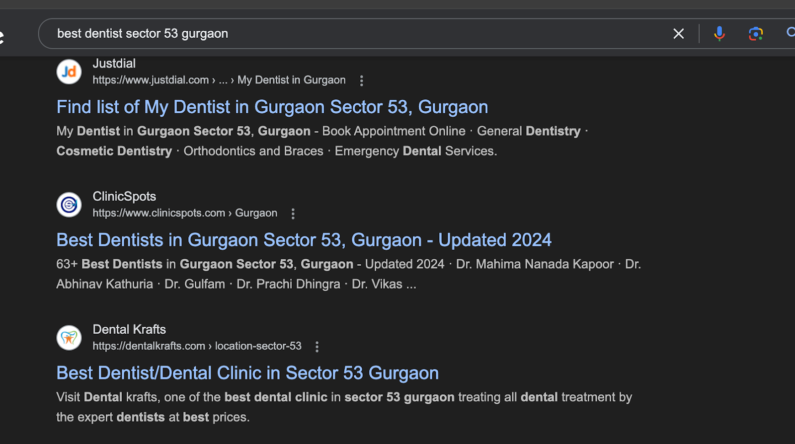 Live Screenshot of Keyword Ranking - Dental Krafts