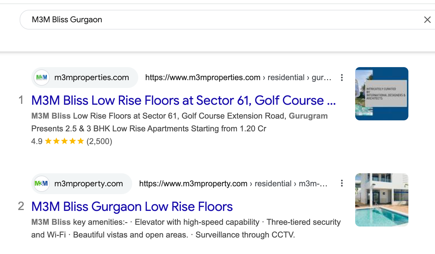 Live Screenshot of Keyword Ranking - M3M