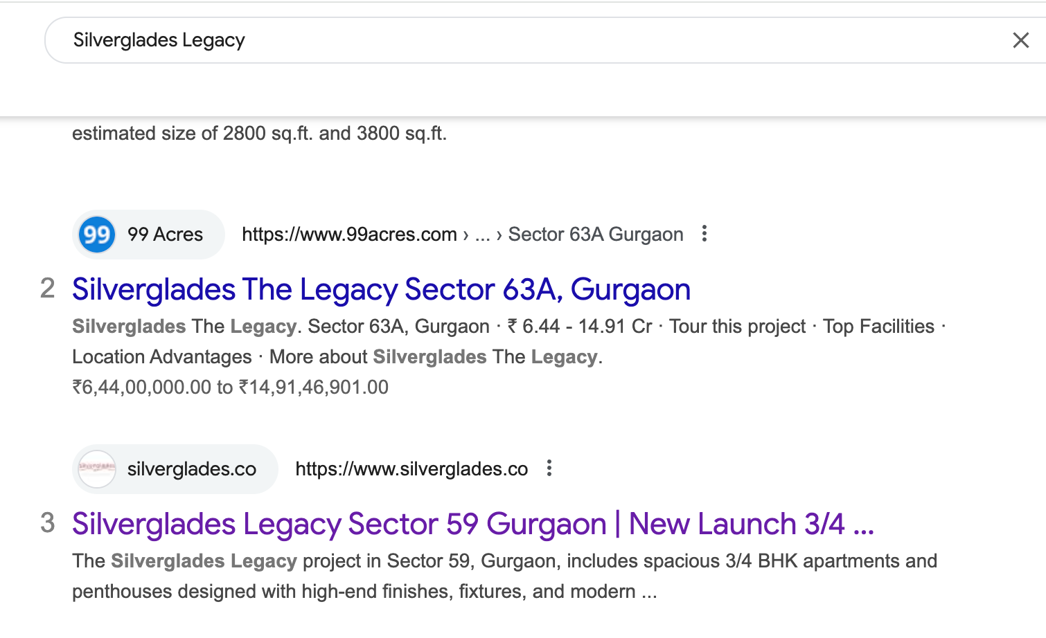 Live Screenshot of Keyword Ranking - Silverglades Legacy