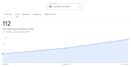 Google Business Call Performance - Aug to Nov 2025